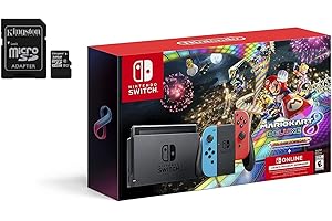 Nintendo Switch Mario Kart 8 Deluxe Accessories Bundle with Neon Blue & Neon Red Joy-Con & 32GB SD Card