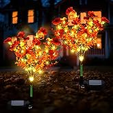 Glooglitter 2 Pack Fall Solar Stake Lights Thanksgiving Outdoor Decorations Waterproof Orange Mums Artificial Flowers Solar Lights for Outdoor Garden Yard Pathway Thanksgiving Fall Decor (Violet)