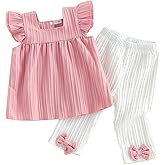 Amnnchya Little Girls Clothes Kids Solid Fly Sleeve Tank Tops Bow Pants Toddler Baby Girl Summer Outfits Spring 2pc Set