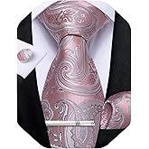 DiBanGu Paisley Ties for Men Silk Necktie and Pocket Square Cufflinks Tie Clip Set Woven Classic Mens Tie for Wedding Party