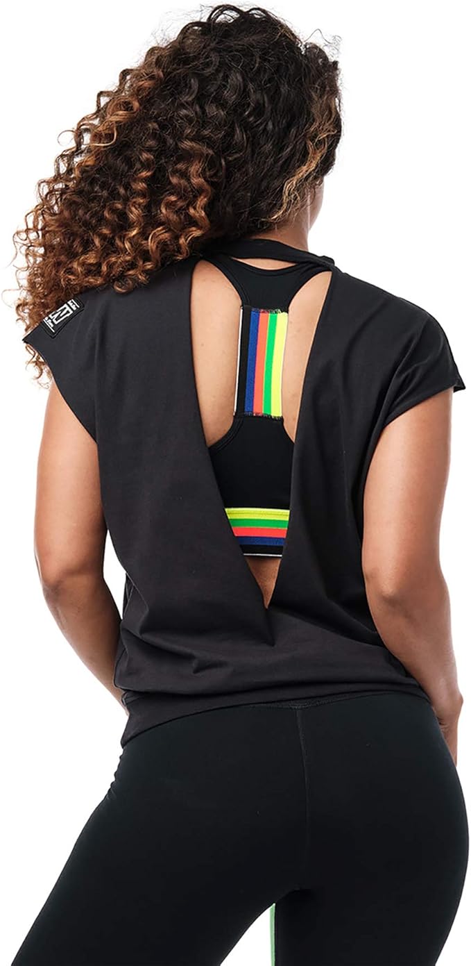 Zumba Women's Sexy Active Wear Open Back Shirts for Women Graphic