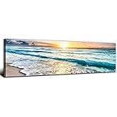 Sunset Ocean Beach Wall Art Coastal Room Decor Nature Pictures for Wall Nautical Bathroom Living Room, Sea Waves Landscape Canvas Prints Painting Tropical Seascape Poster Artwork Decorations 14x48”