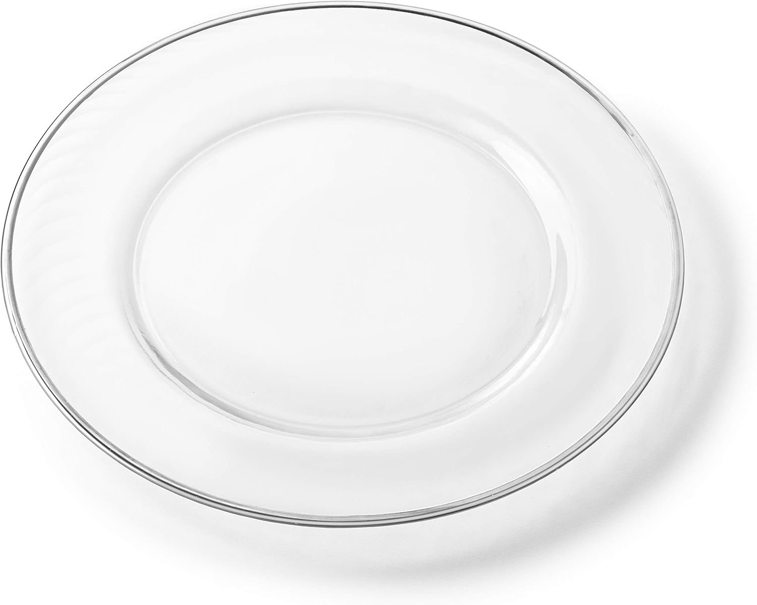 Clear Glass Chargers with Silver Rim Set of 4 Measures