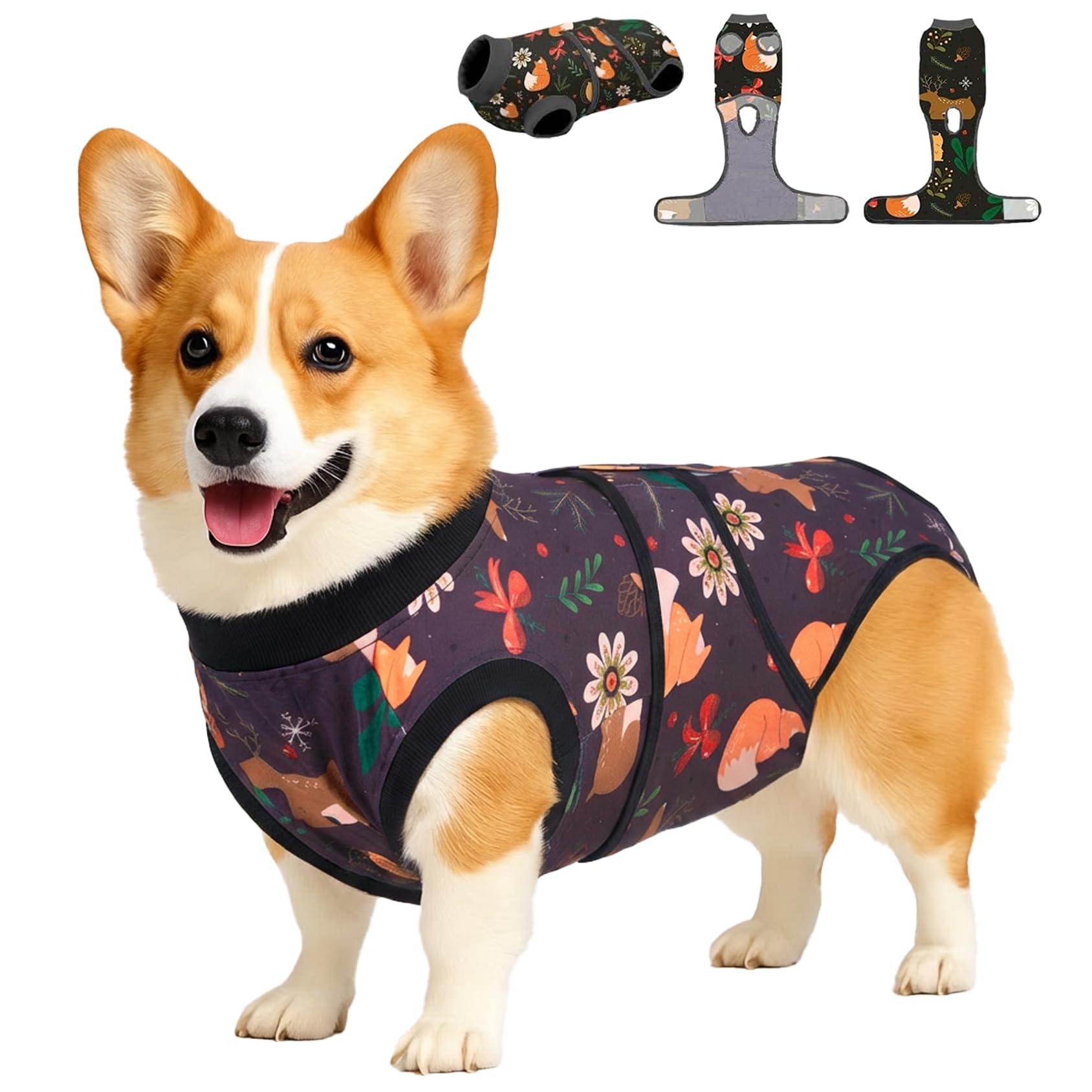 PetWarm Dog Surgery Suit, Surgery Suit for Dogs, Professional Pet Recovery Shirt Abdominal Wounds Bandages, Female Male Dog Onesie for Spay Neuter, Zoo Pattern, Black Brown, M