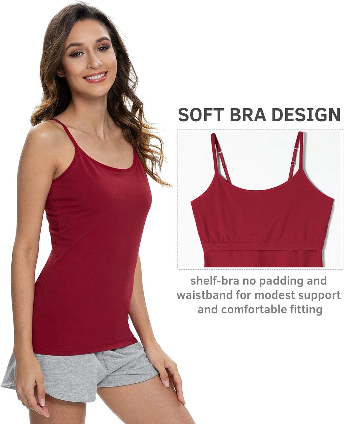 Vislivin Womens Cotton Camisole Adjustable Strap Tank Tops with Shelf Bra Stretch Undershirts at  Women’s Clothing store