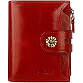 Blucoay Leather Wallet Women,RFID Blocking Womens Wallet Bifold Compact Card Holder Small Wallet for Women with Removable ID Window Winered