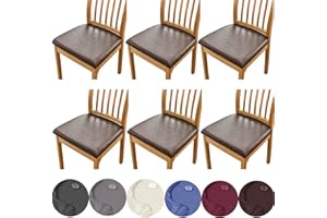 HFCNMY Seat Covers for Dining Chairs, 6 Pack Stretch Waterproof PU Dining Chair Seat Covers Removable Dining Room Chair Seat Covers Washable Kitchen Chair Seat Covers with Elastic Bands (Coffee)
