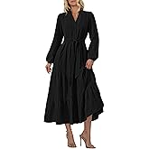 PRETTYGARDEN Womens V Neck Long Sleeve Maxi Dresses 2026 Spring Casual Button A Line Flowy Formal Wedding Guest Cotton Dress