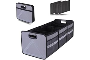 Homeve Large Collapsible Trunk Organizer with Multi Pockets, 3 Compartments Storage Organizer for Car, SUV, Minivan, Reinforced Handles, Foldable and Waterproof (Black, 3 Compart-Large)…