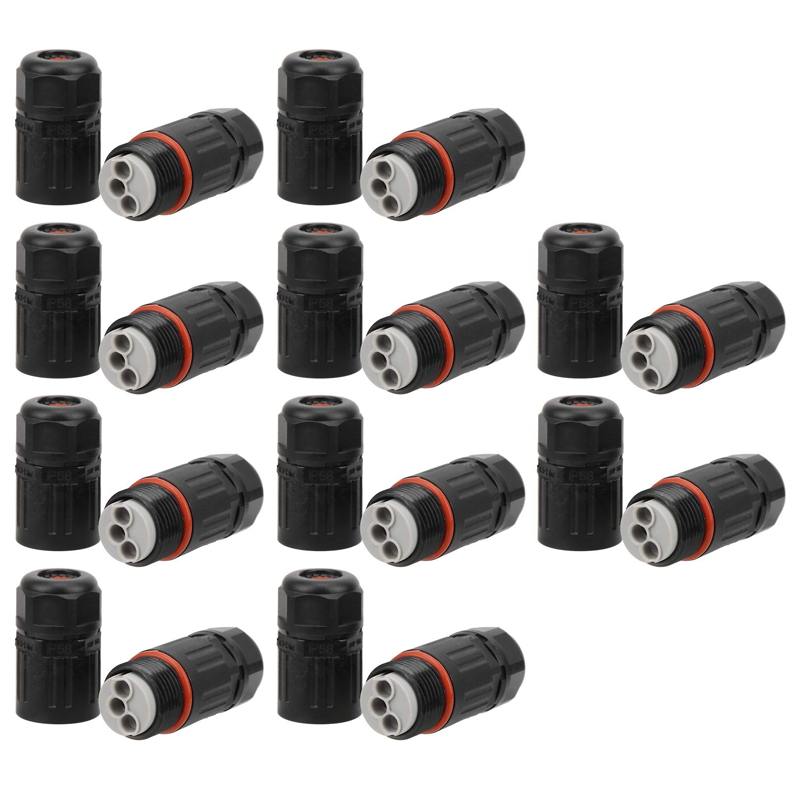 Jectse 10Pcs Waterproof Connector, IP68 Rated, Nylon, Black, 16A, 300V, Outdoor, Underground, Garden Lights
