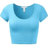 Women's Crop Tops Short Sleeve Scoop Neck Stretchy Casual Shirt