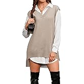 Arach&Cloz Women's Wool Blend Side Slit High Low Versatile V Neck Fall Sweater Vests 2025