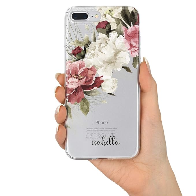 TULLUN Blumen Design Personalisiert Name Initialen Monogramm Brauch Custom Klarer Schutzhülle aus Hartplastik Handy Hülle - B