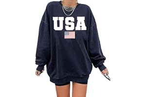 QAUN Oversized Usa Sweatshirt Women: Patriotic Tshirt 4th July Shirt Long Sleeve Casual Pullover Tops