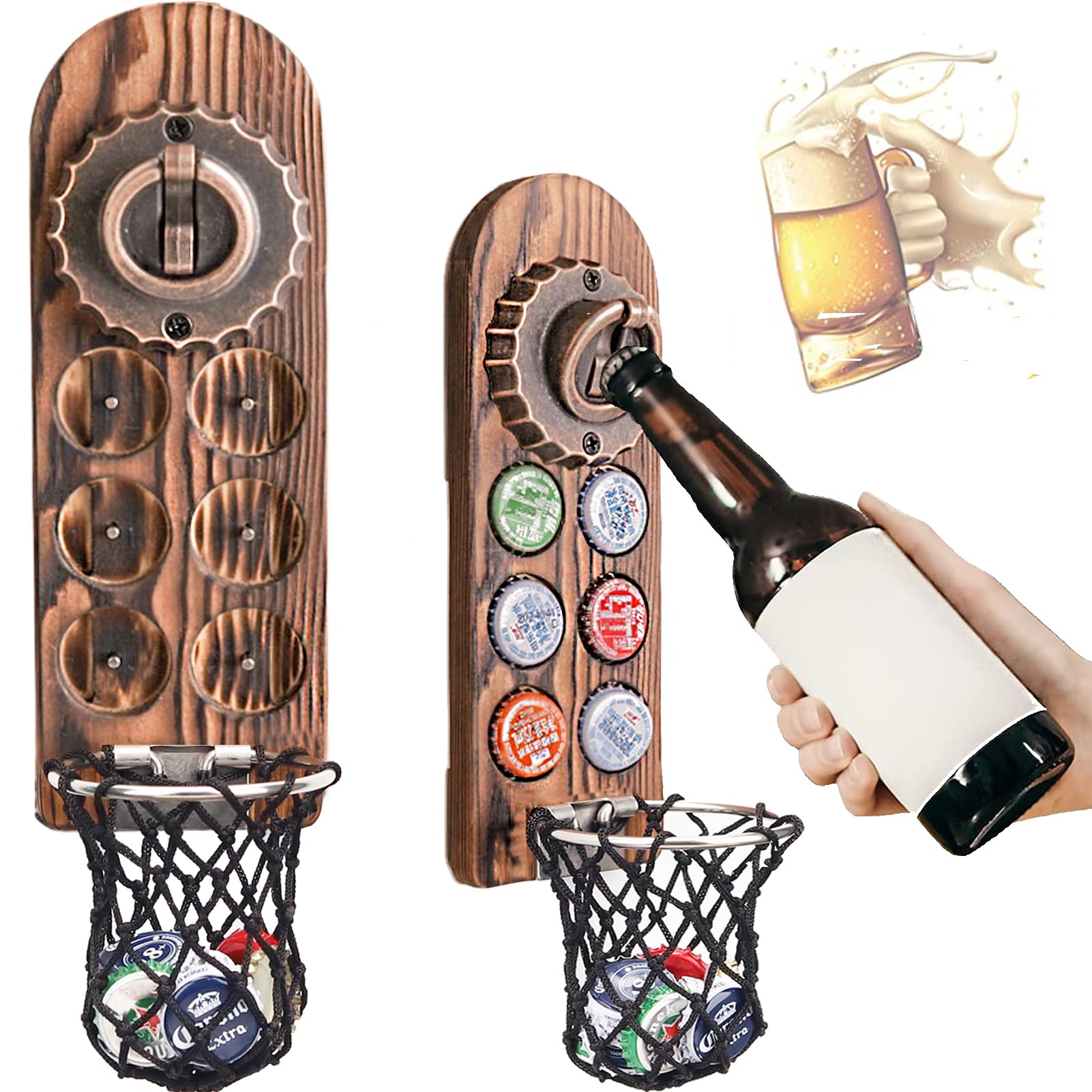 ZONSUSE Wooden Beer Bottle Openers with Magnetic Catcher, Personalised Traceless Bottle Opener Wall Mounted, Home Bar Accessories for Kitchen, Garden, Outdoor, Ideal Beer Gifts for Men (Style 6)