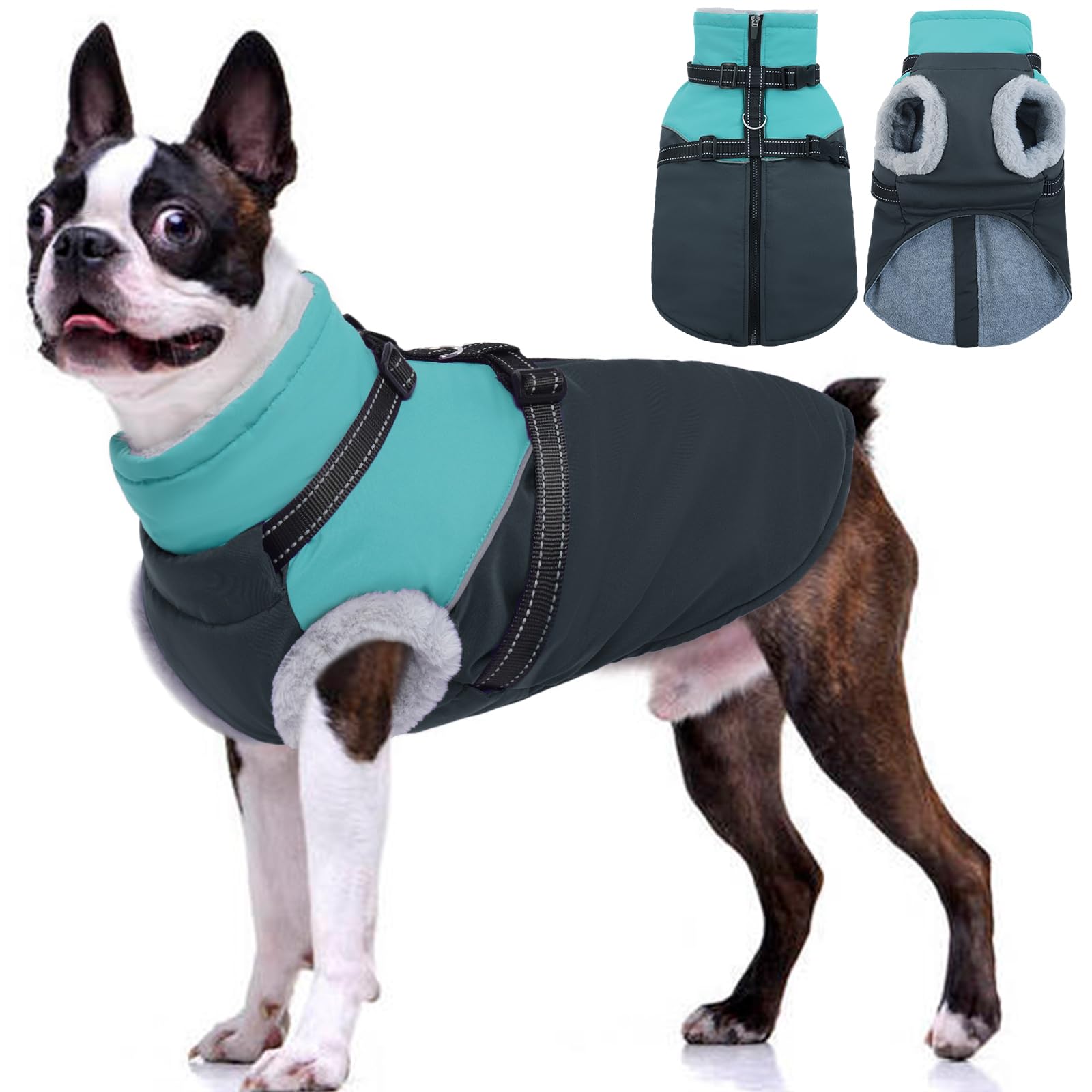 OUOBOB Medium Dog Jackets - Warm, Waterproof, Fleece Lined, Snow & Winter Coat with Harness