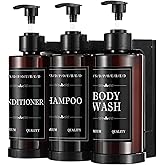 Shampoo and Conditioner Dispenser for Shower Wall, Body Wash Dispenser with 5 Waterproof Labels, No-Drill Wall Mounted Shower Soap Dispenser for Bathroom Decor Upgrade - Brown 3 Chamber