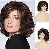 Wiwige Short Curly Fluffy Wig Brown Layered Messy Shaggy Synthetic Hair Wig for Women