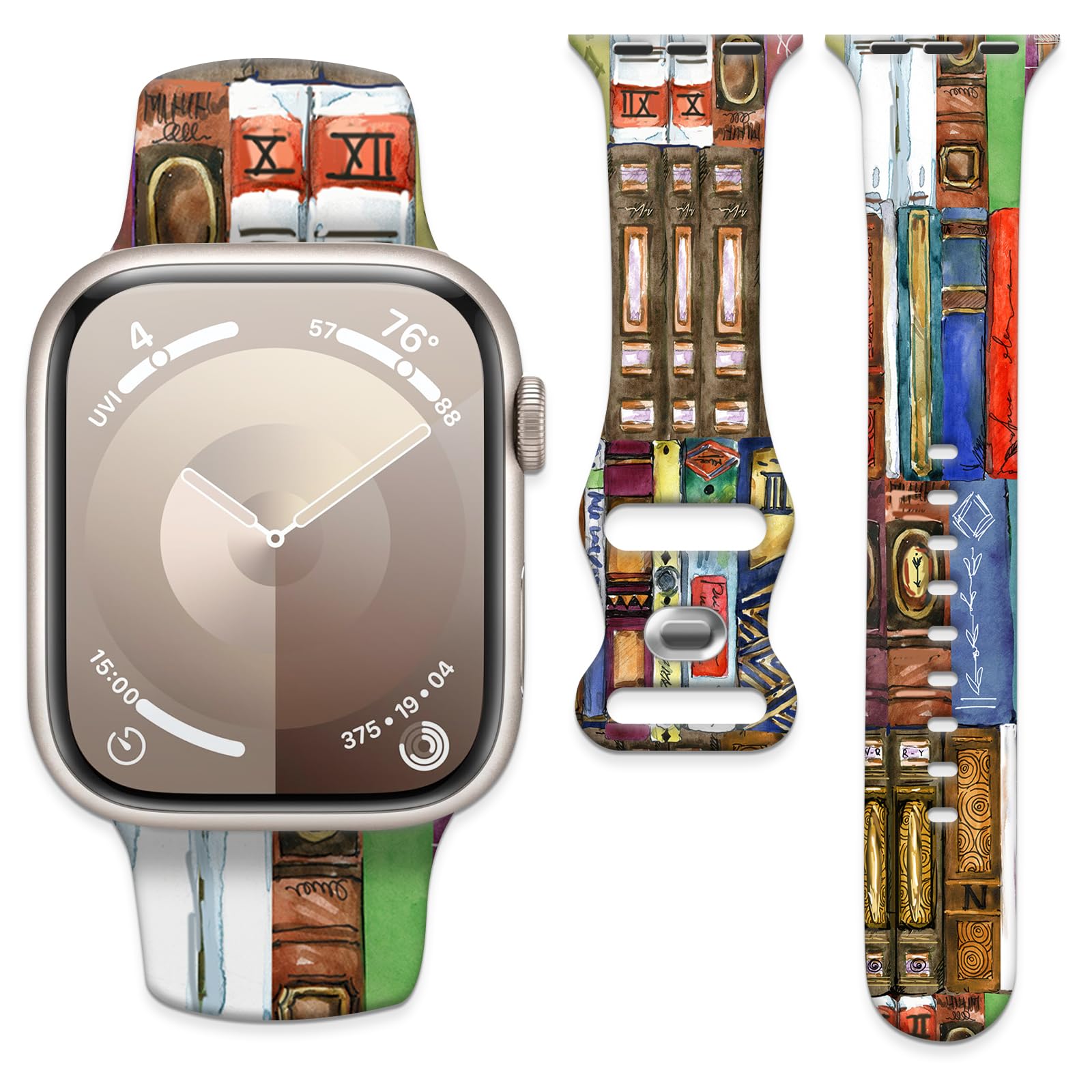 Watch Band Compatible with Apple Watch 38mm 40mm 41mm Soft Silicone Wristbands Replacement Strap with Classic Clasp for iWatch Series SE 8 7 6 5 4 3 2 1 Utral for Women(Books Design)