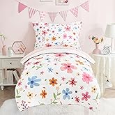 Cozyholy 4 Piece Colorful Floral Toddler Bedding Set Cute Girls Toddler Comforter Set Leaves Print Bed Sheets Set Crib Bedding Set Bed in a Bag, Include Comforter, Flat Sheet, Fitted Sheet, Pillowcase