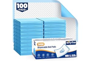 SOFYFINE 100 Count Disposable Beds Pads,23"x36" Waterproof Adults Incontinence Chucks Underpads,Absorbent Leakproof Pee Pads for Kids,Elderly,Extra Large Dog Puppy Training Pad,Baby Changing Liner
