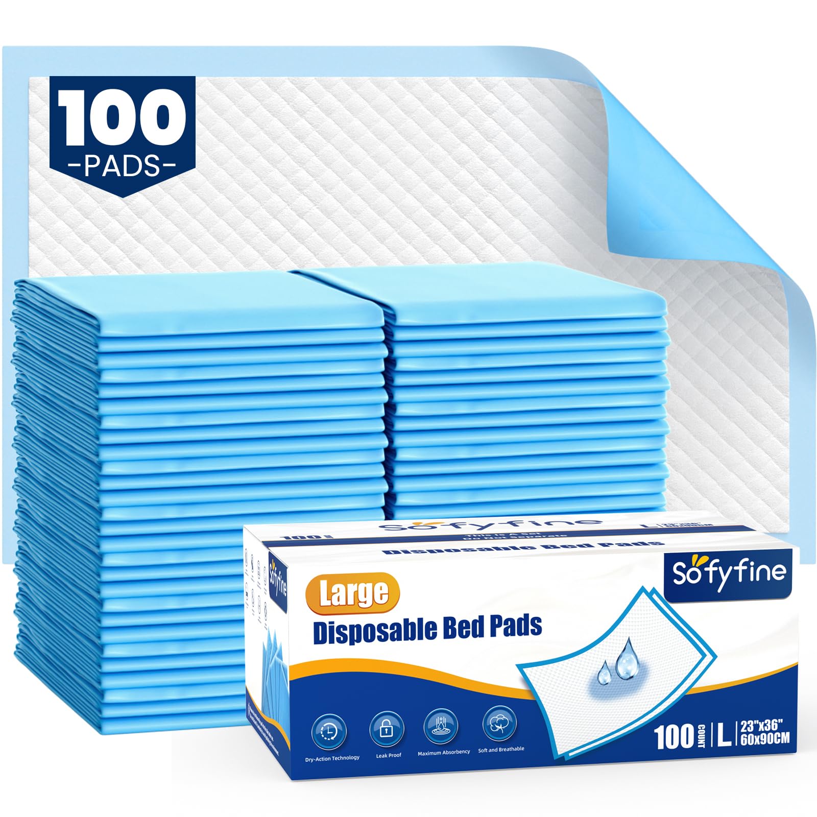 Photo 1 of 100 Count Disposable Beds Pads,23"x36" Waterproof Adults Incontinence Chucks Underpads,Absorbent Leakproof Pee Pads for Kids,Elderly,Extra Large Dog Puppy Training Pad,Baby Changing Liner