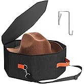 kushon Hat Storage Box for Women & Men, Hardboard Support Hat Boxes with 1 Door Hook Hat Organizer, Cowboy Hat Box for Travel, Hat Bag Hat Case (Black)