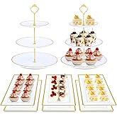 DI QIU REN 8PCS Cake Stand Set, Plastic Cupcake Stands with Gold Rim, Dessert Display Stands Set for Wedding Birthday Party Tea Party