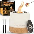 Tabletop Fire Pit, Round Concrete Smokeless Smores Fire Pit Table Top as Smores Maker Kit for Indoor & Patio Decor, Gifts for Women Mom Her Wedding Housewarming Christmas Birthday White Elephant Gifts