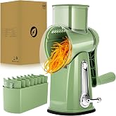 SUSTEAS Rotary Cheese Grater, Large Vegetable Food Shredder, 5 Blades | Easy to Clean,12x Faster Shredding,Strong Suction Base,Blades Storage Box,Round Mandoline Slicer&amp;Chopper for Salad,Nut,Green