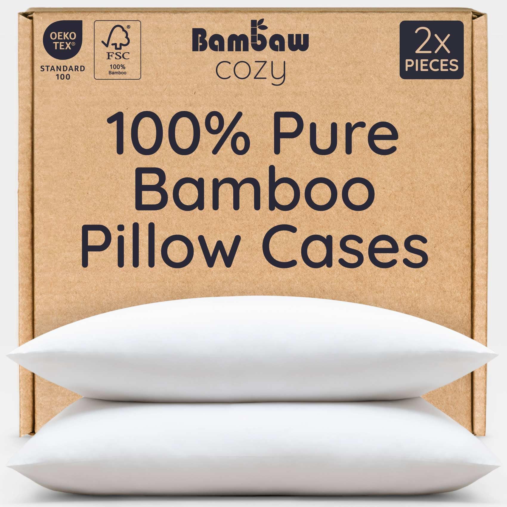 Bambaw Bamboo Pillowcase 50x75 cm, 2 Pack, Cooling Pillow Cases for Night Sweats, 100% Bamboo Pillowcases Pack of 2, Anti Acne Pillowcase, Allergy Friendly Pillow Case with Envelope Closure (White)