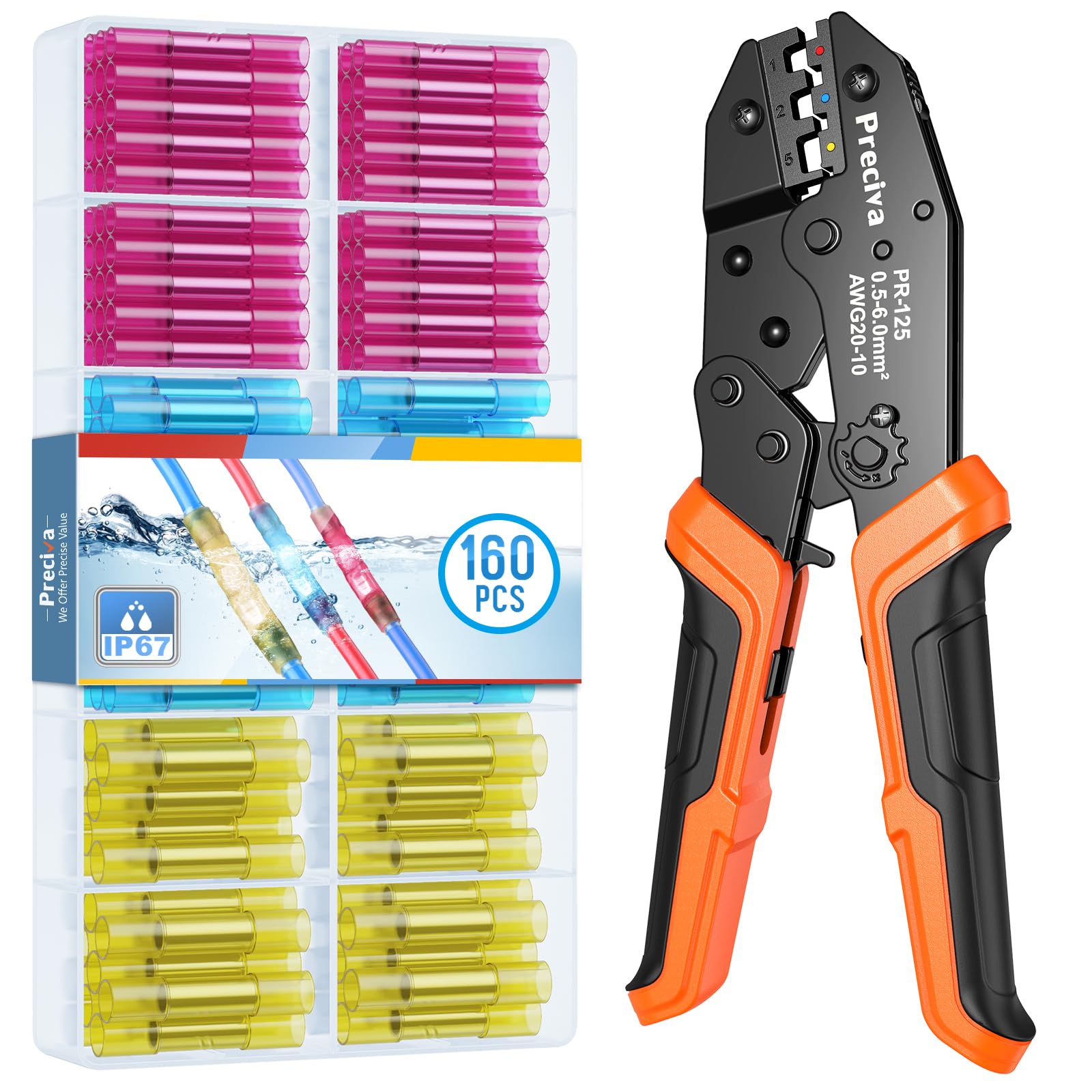 Crimpzange Kabelverbinder Set, Preciva Kabelschuhzange 0.5-6mm² mit 160pcs Schrumpfverbinder