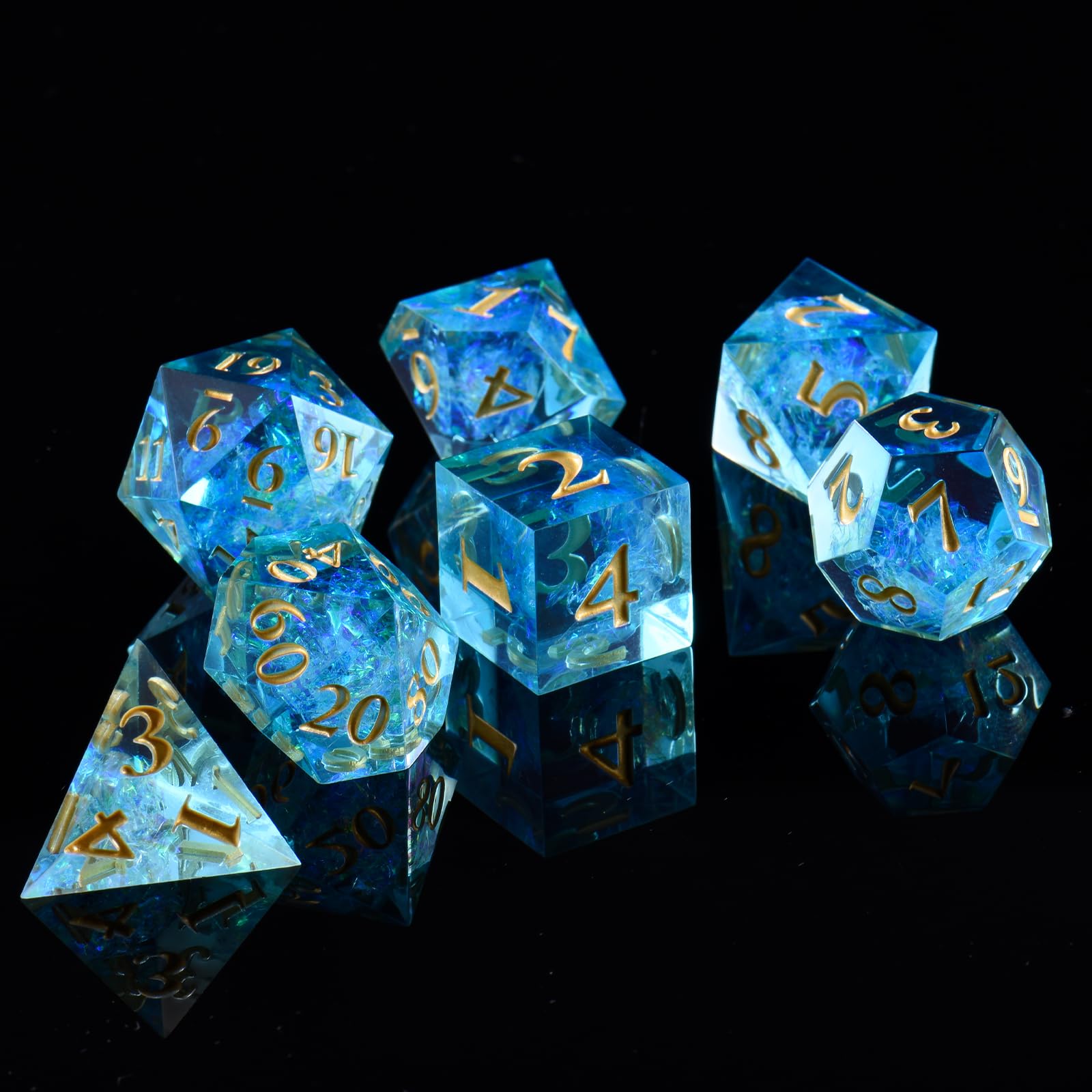 ORUZA 7 PCS Polyhedral DND Dice Resin Sharp Edge D&D Dice Set for Dungeons and Dragons RPG MTG Table Role Playing Games Die D20 D12 D10 D8 D6 D4 D% β image 1