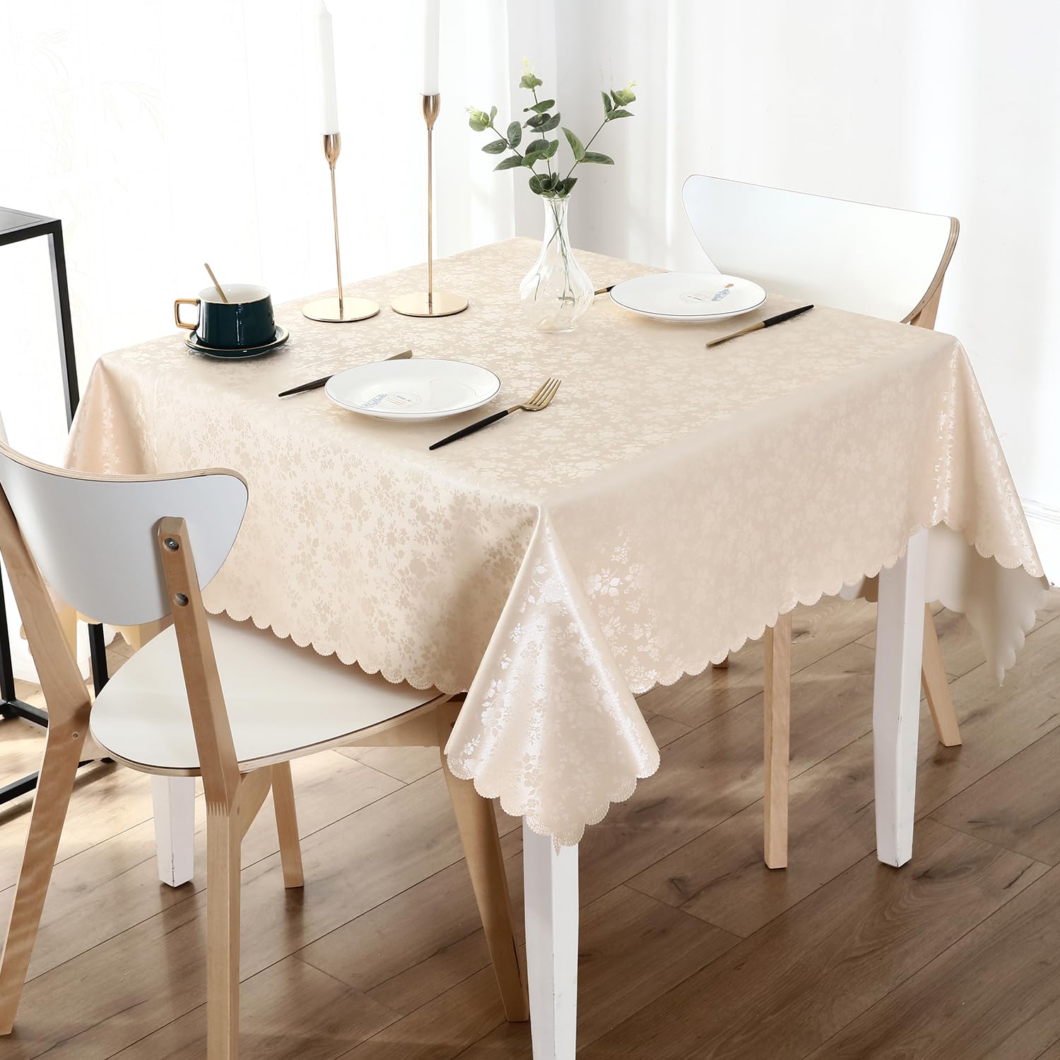 Smiry Square Table Cloth, Waterproof Heavy Duty Vinyl Tablecloths, Wipeable Washable Table Cover for Kitchen and Dining Room (Beige, 70" x 70") Image