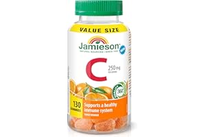 Jamieson Vitamin C 250 mg Gummies Natural Tangy Orange Flavour, Supports Immune Health, Strong Teeth and Bones. Family Friend