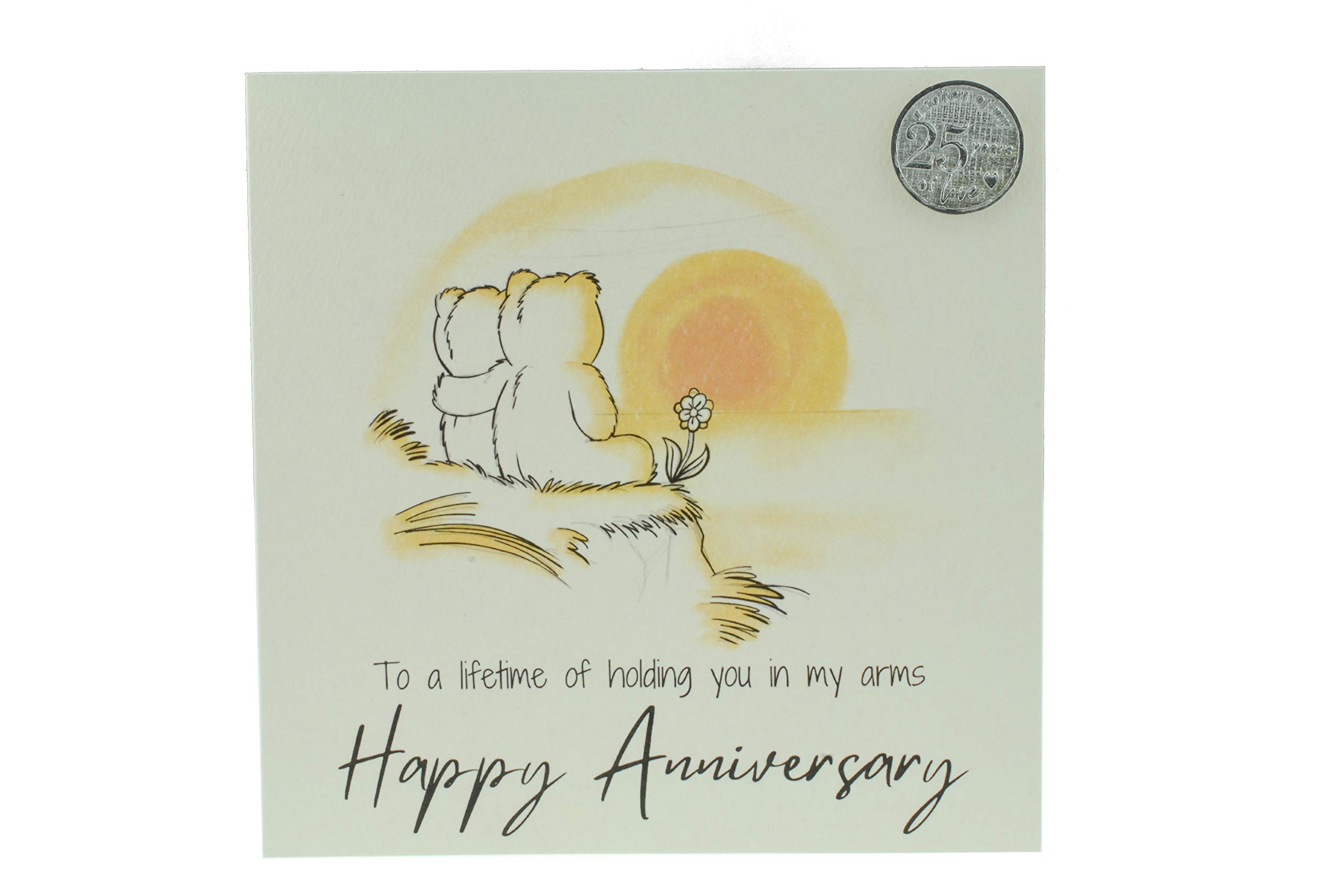 Cute 25 Year Anniversary Card, Sunset Bears – Free Metal 25th Anniversary Love Token Gift (gc-annisunset25)
