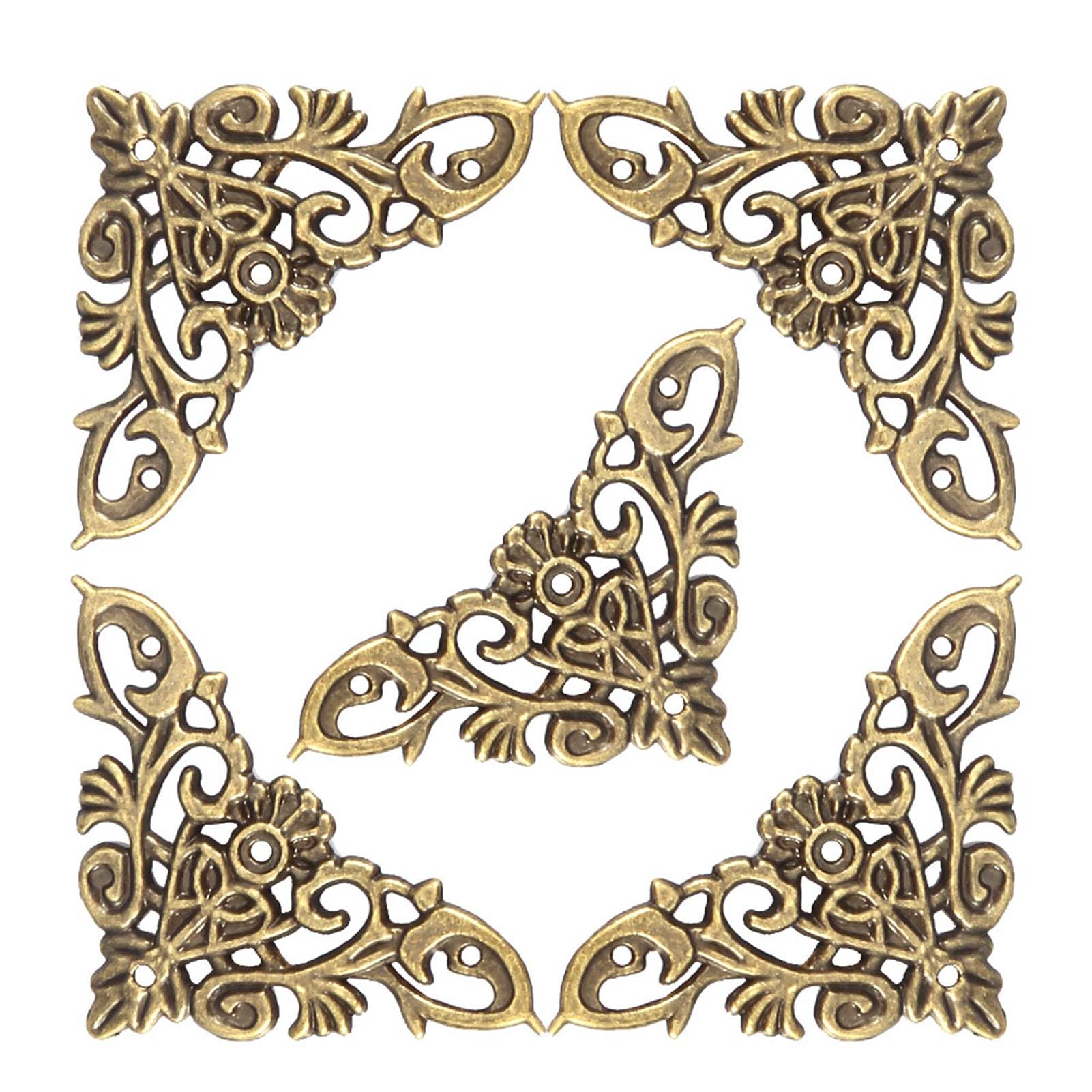 12PCS Antique Corner Protectors Metal Hollow Corner Protectors for Book Scrapbook Photo Album Jewellery Wooden Box Protectors (Large)