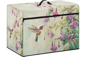 Goronwyfloyd Purple Flower and Bird Sewing Machine Cover Dustproof Sewing Machine Cover Sewing Equipment Cover Shell with Pockets Compatible with Standard Singer, Brother Sewing Machine