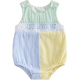 XRTBMN Jesus Loves Me Newborn Outfit Infant Baby Boy Letter Romper Shortalls Sleeveless Seersucker Striped Jumpsuit