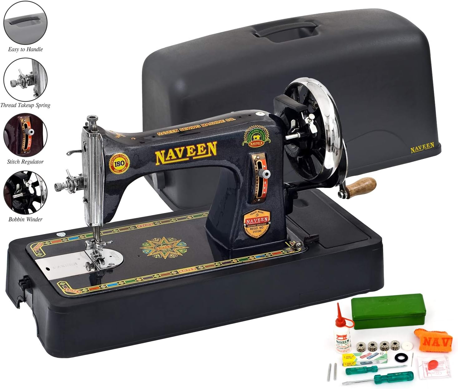 Naveen Sewing Machine Domestic Square Model with Coverset (Metallic Grey Color)-1