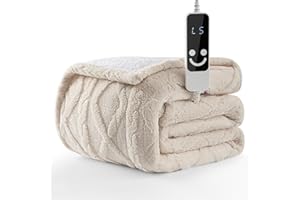 Kmall Heated Throw Blanket, Electric Blanket Throw with 5 Heating Levels & 12 Hours Auto Off,Flannel to Sherpa Super Cozy Heated Blanket for Bedding Sofa Machine Washable, 50x60 inch, Beige