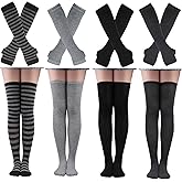 LUHOHI Black and White Striped Arm Leg Warmers Sleeves Set Rainbow Socks Knee High Fingerless Gloves Hand Thigh Warm
