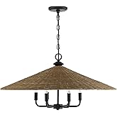 Savoy House 7-7772-6-180 Eman Farmhouse Rustic Scandinavian Rattan Pendant, 6-Light 360 Total Watts, 15" H x 30" W, Matte Bla