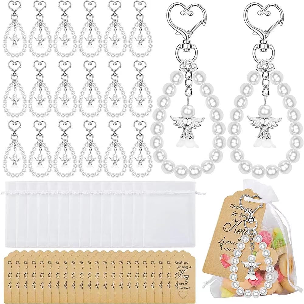 Aotoer 150Pcs Baptism Favors Set Include 50 Angel Bracelet, 50 Organza Bags and 50 Thank You Tags - Ideal for Baby Shower Baptism Supplies
