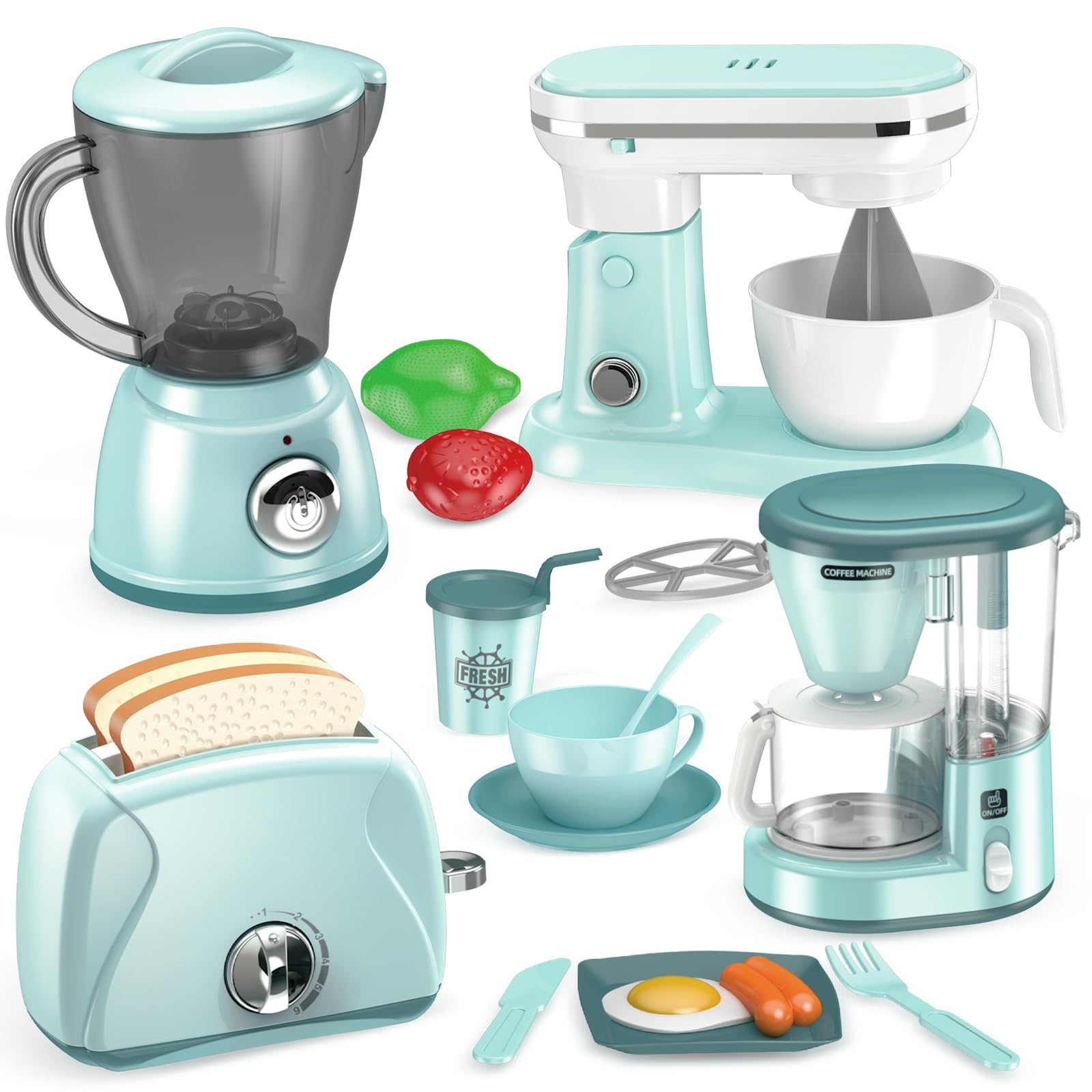 Photo 1 of Shemira Play Kitchen Accessories, Pretend Play Kitchen Appliances Toy Set with Coffee Maker, Blender, Mixer, Toaster, Toys for 3 4 5 6 7 8 Year Old, Birthday Gifts for Kids Age 3-5 4-6 6-8 Girls
