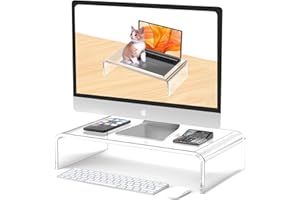 Beimu Acrylic Monitor Stand Riser Acrylic Laptop Stand Riser PC Holder Clear Computer Monitor Stand for Desk White Laptop Stand for Desk Compatible with iMac MacBook All Notebooks