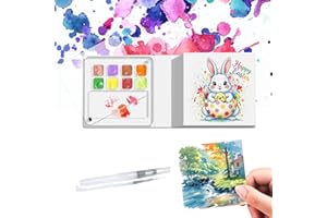 Portable Watercolor Kit with Palette - 3.15x3.15 Inch Pocket Watercolor Book,Mini Travel Art Kit with 50 Sheets Watercolor Pa