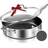 LOLYKITCH 6 QT Hybrid Tri-Ply Stainless Steel Non-Stick Sauté Pan with Lid,12 Inch Deep Frying Pan,Large Skillet,Jumbo Cooker,Induction Pan, Oven Safe and Detachable Handle.