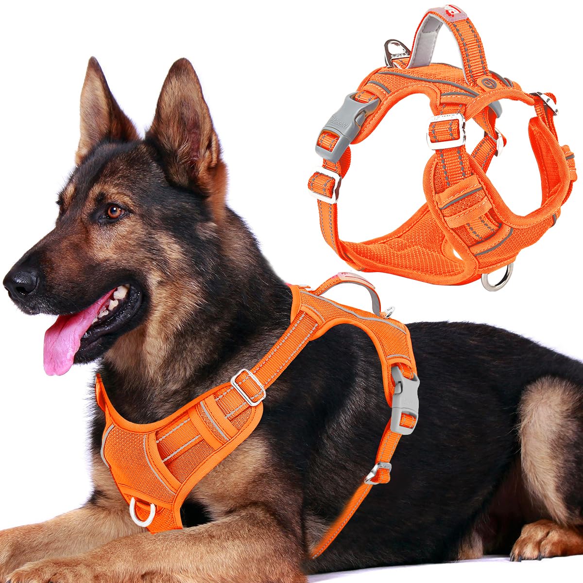 BARKBAY No Pull Dog Harness Front Clip Heavy Duty Reflective Easy Control Handle for Large Dog Walking with ID tag Pocket(Orange,XL)