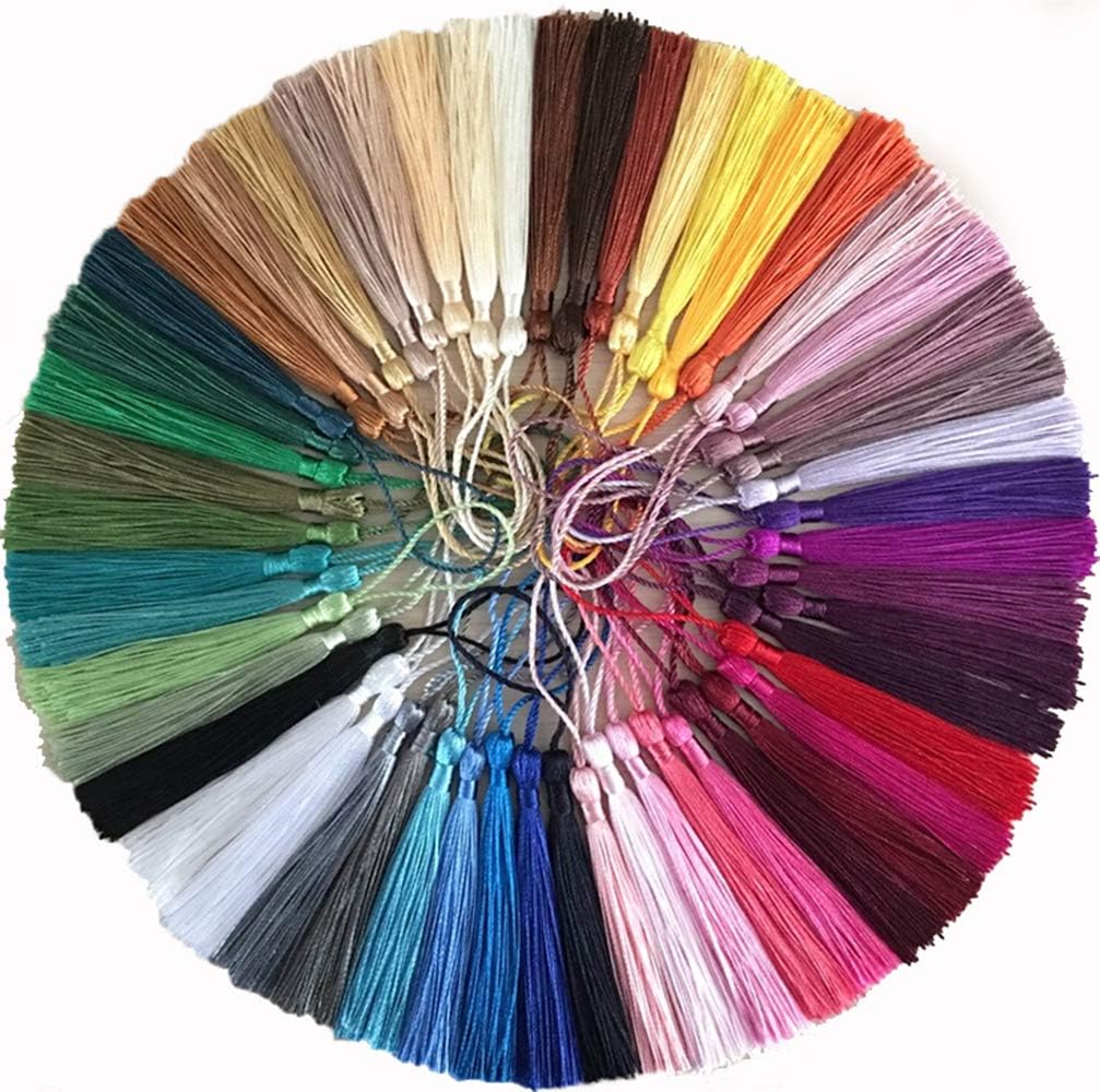 VEYLIN 100Pcs Small Craft Tassels, Handmade Mini Silky Bookmark Tassel